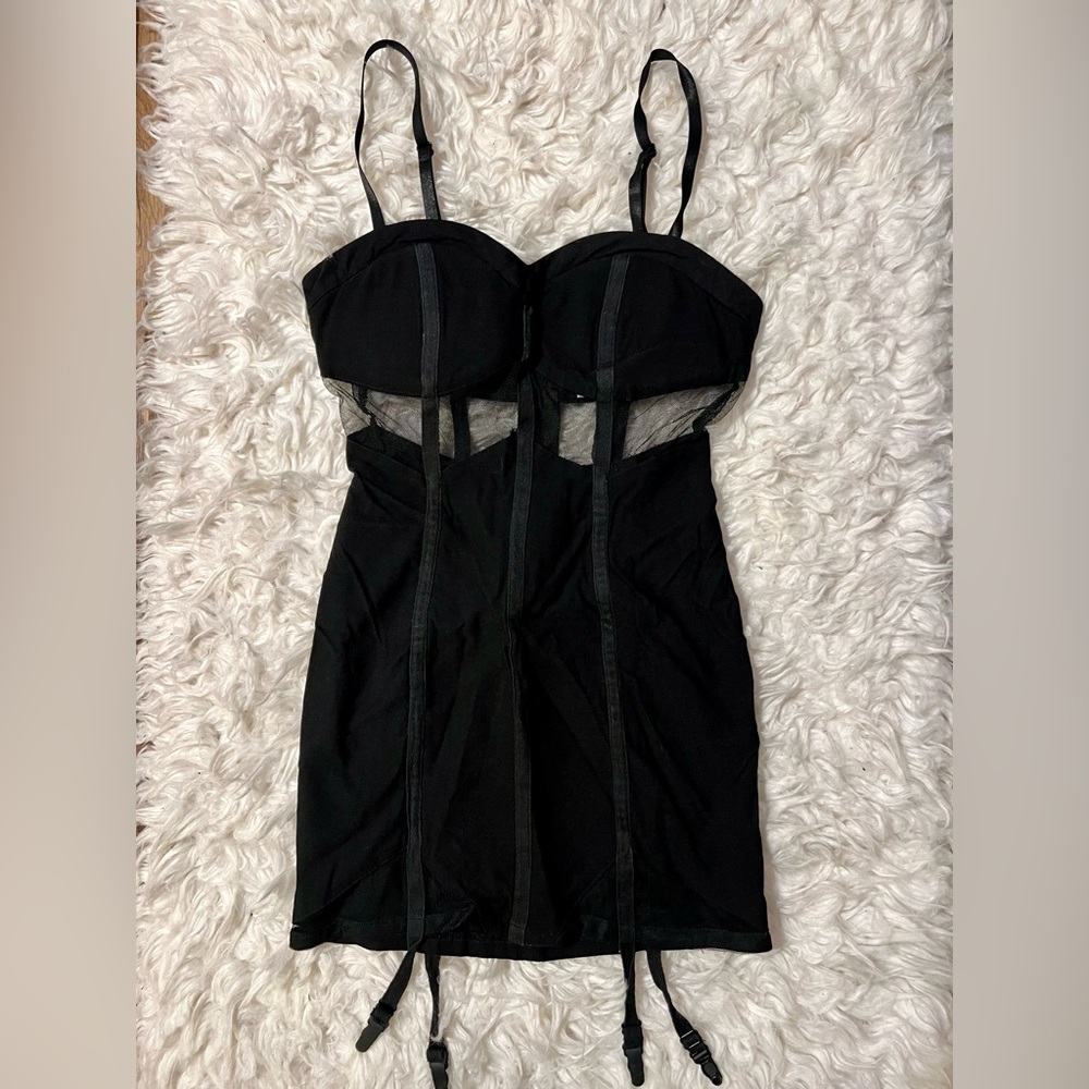 Mini Black Dress With Garter Straps